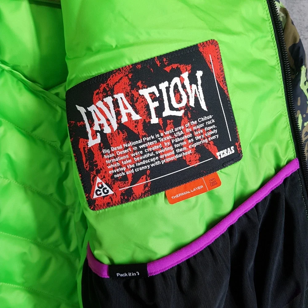NIKE ACG Lava Flow Therma-FIT ADV Camo Jacket Womens XL TALL Green Puffer